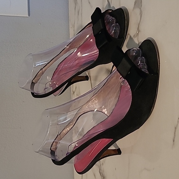 Kate Spade Esme Black Leather Suede Satin Bow Slingback Heels Pumps Designer 8 - Picture 2 of 15
